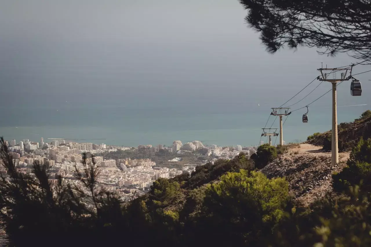 Cable car over Benalmádena and the coast on a hazy day