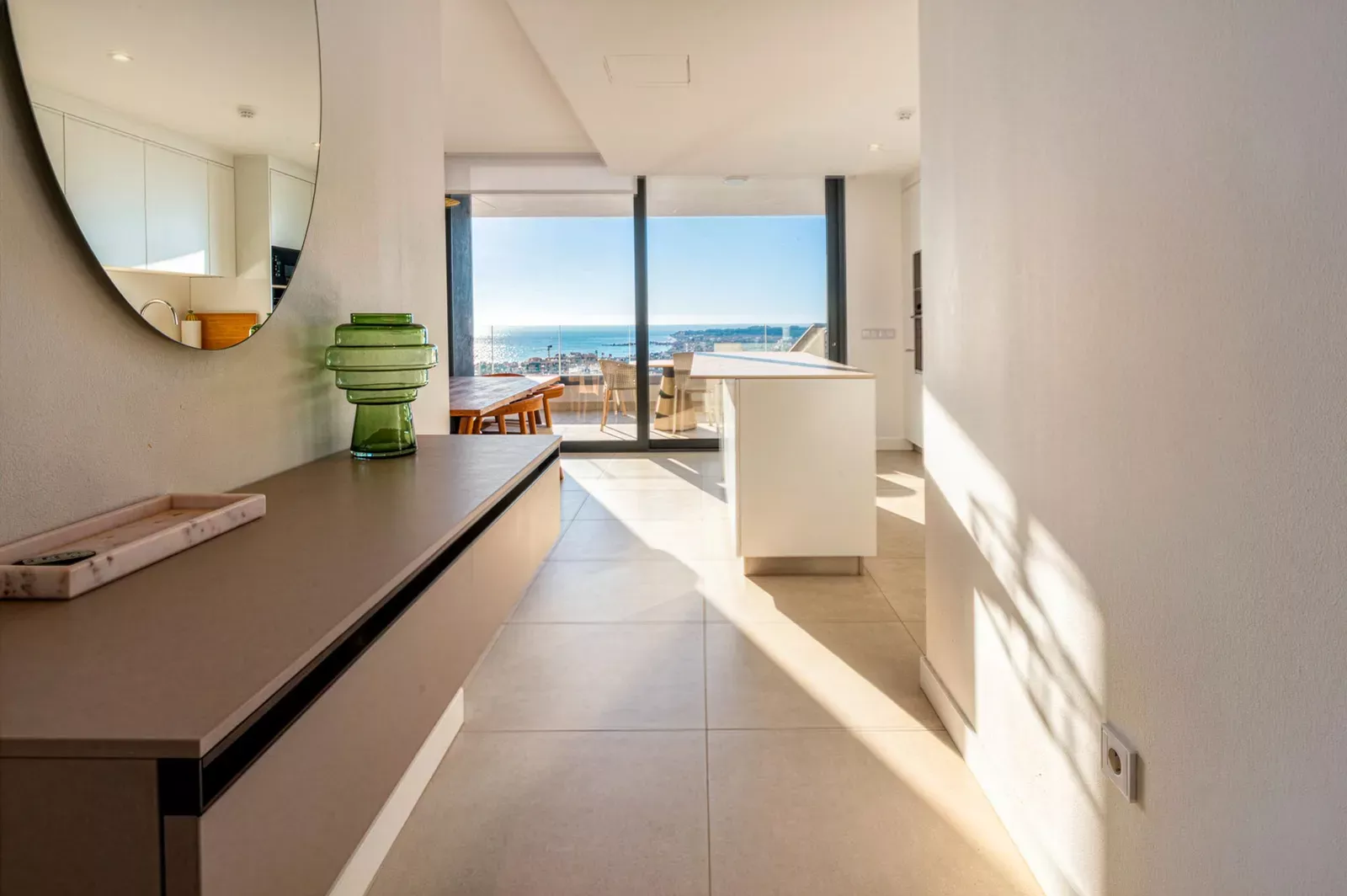 Kitchen with an island and dining area with views in HW3