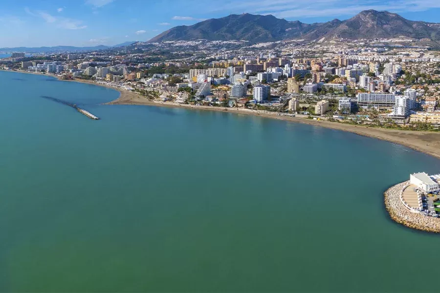 Aerial view of the Benalmádena coast with its bay and marina