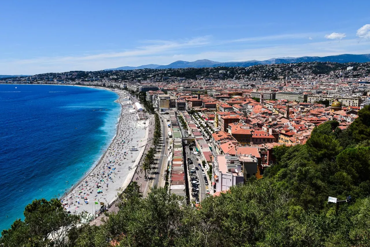 Aerial view of the Bay of Nice and its curved coastline