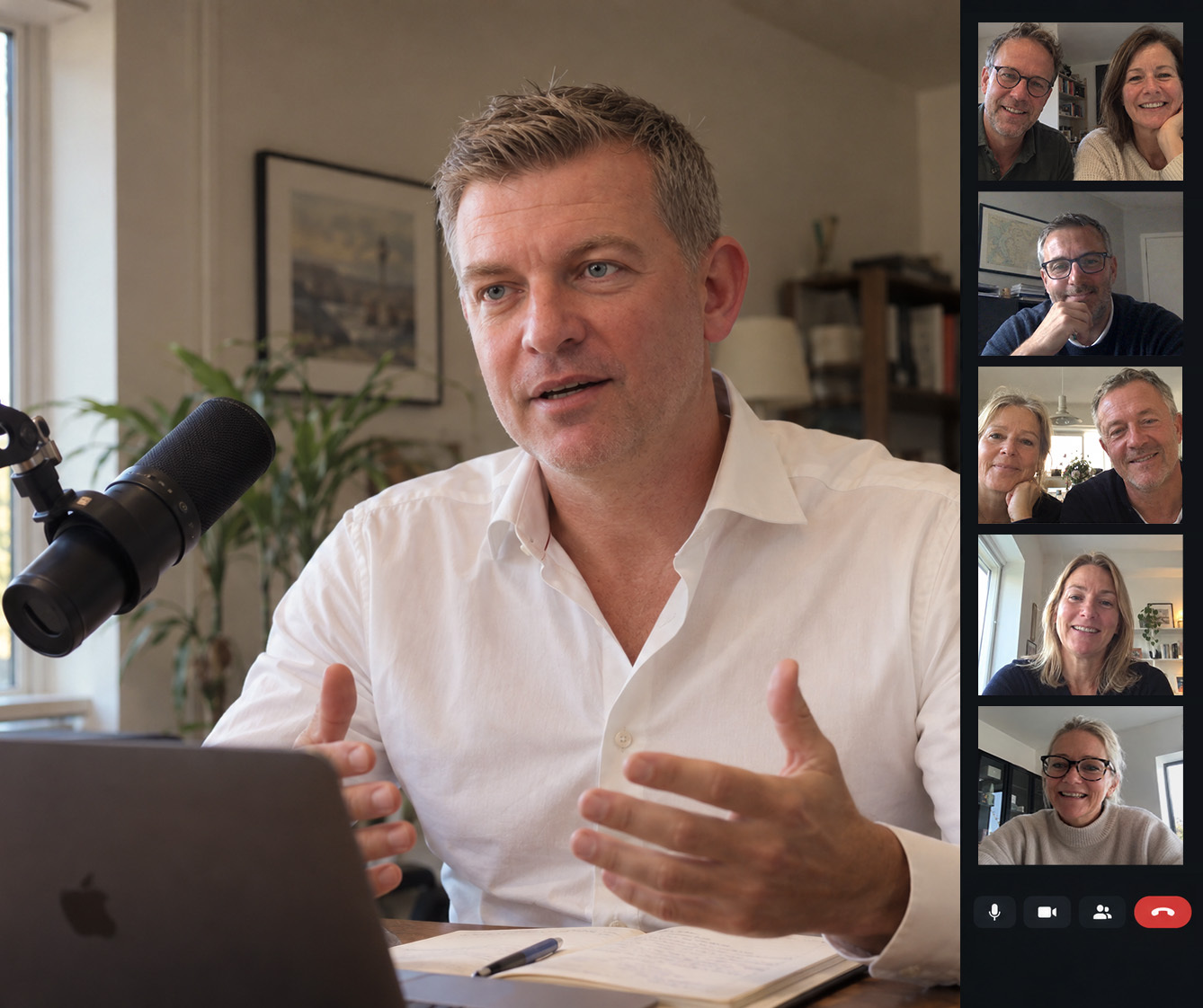 Jakob Skram-Jensen hosting an online info webinar with participants on screen
