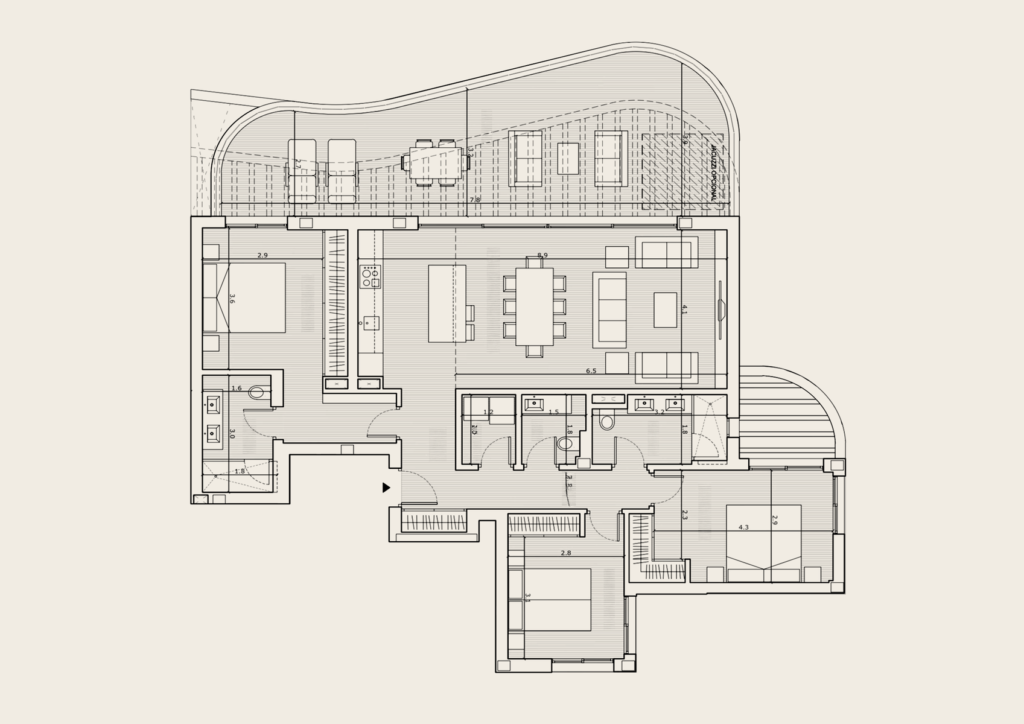 Floor plan of the HW4 penthouse with panoramic sea views